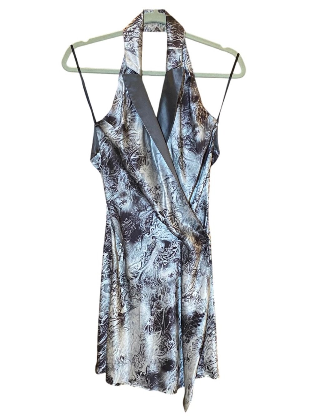 VTG Patrizia Pepe 100% Silk Tuxedo Halter Wrap Dress • Y2K Archival Silk Satin 4 - Picture 3 of 14